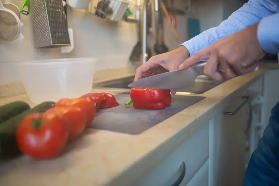 Dog owner preparing a meal