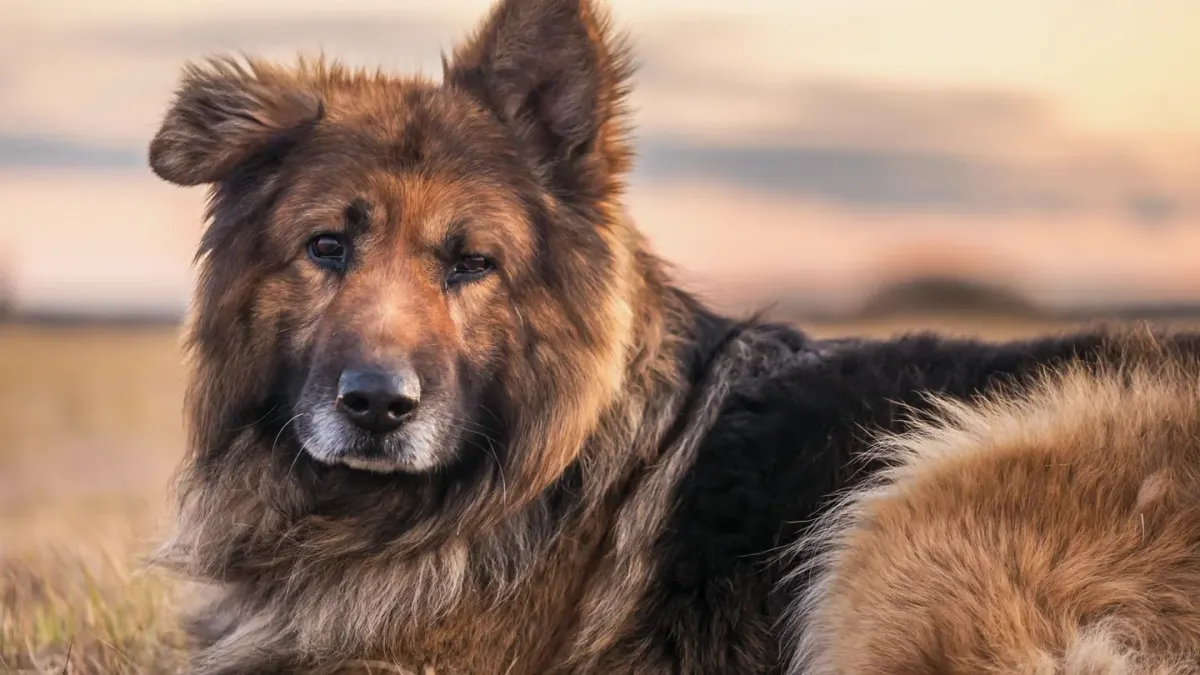 Senior dog resting at home